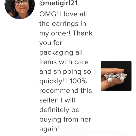 Pearl Bee Earrings Silver Tone Faux Pearl Rhinestones - Picture 5 of 8